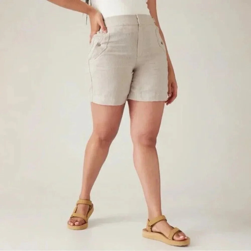Athleta Voyager Short Size 22 High Rise Linen Minimal Coastal Vacation Travel